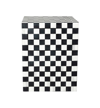 Bone Inlay Checkerboard Bedside 2 Drawer In Black - Fenton & Fenton