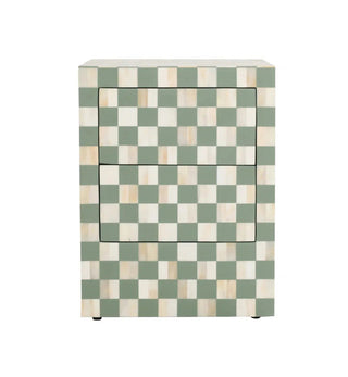 Bone Inlay Checkerboard Bedside 2 Drawer in Pistachio - Fenton & Fenton