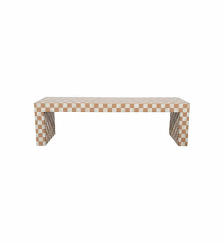 Bone Inlay Checkerboard Bench in Almond - Fenton & Fenton