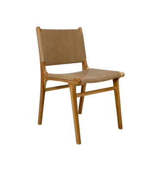 Flat Leather Dining Chair in Teak & Tan - Fenton & Fenton