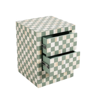 Bone Inlay Checkerboard Bedside 2 Drawer in Pistachio - Fenton & Fenton