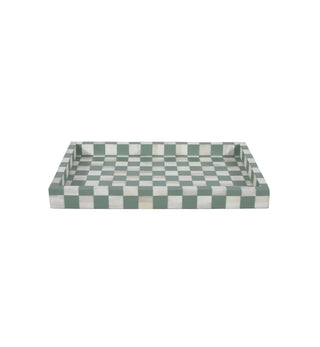 Bone Inlay Checkerboard Tray In Pistachio - Fenton & Fenton